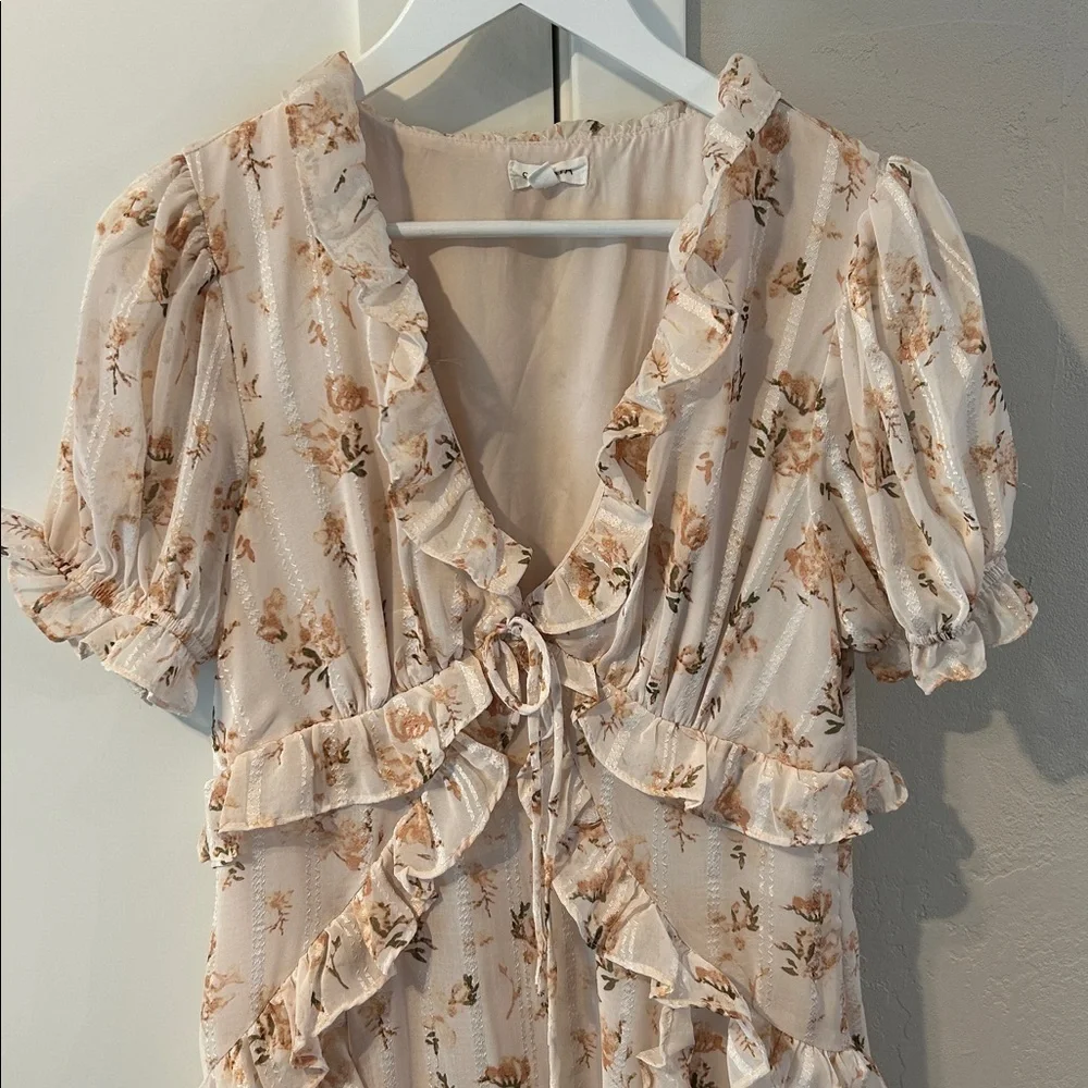 Storia Cream Floral Midi/Maxi Long Dress Bohemian Cottagecore Prairie XL
